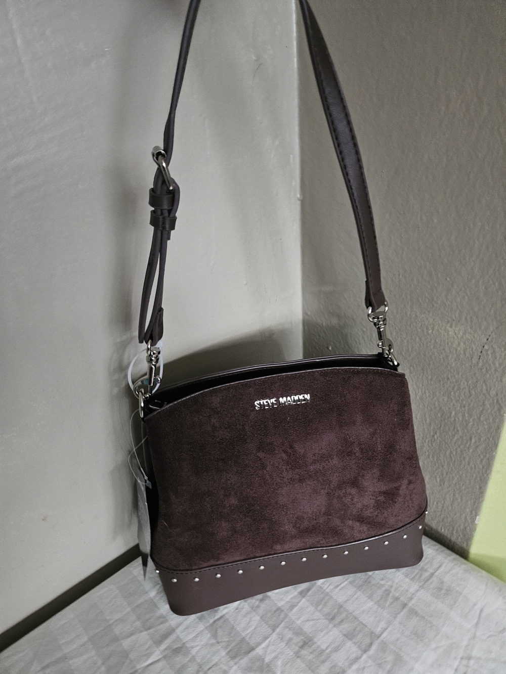 Steve Madden Dark Brown Suede & Leather Shoulder Bag
